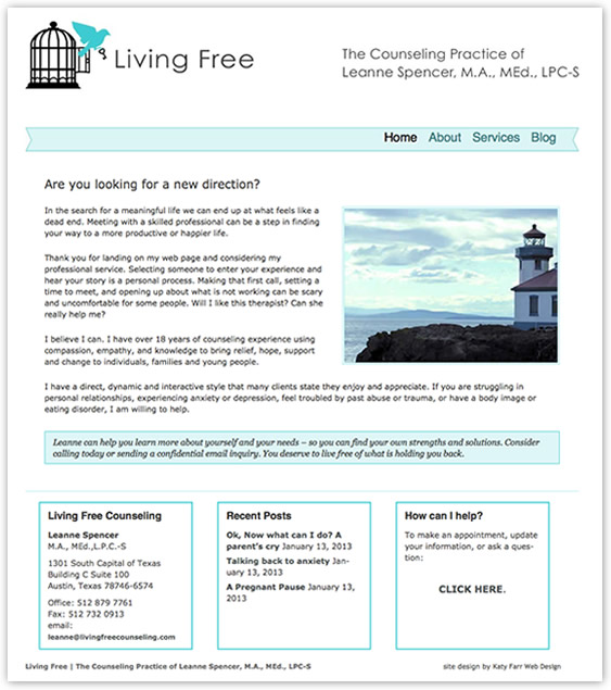 Living Free site designed by Katy Farr Web Design